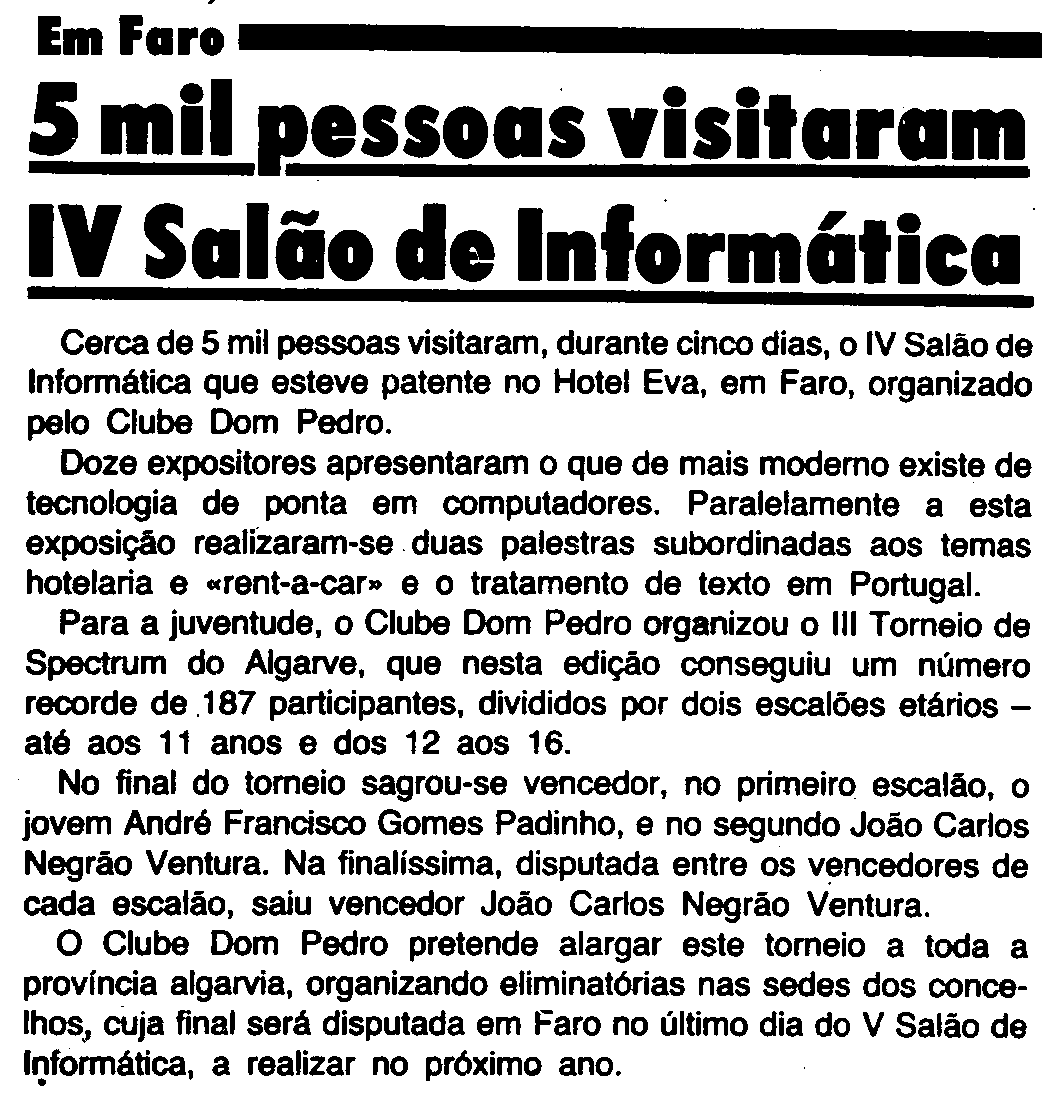 5 mil pessoas visitaram IV Salão de Informática - Correio da Manhã, 1 de Dezembro de 1987
